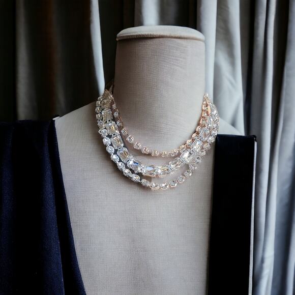 Silver Crystal Costume White Crystal Necklace 3 strand adj size - Picture 6 of 6